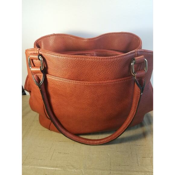 Clark's Women's Large Burnt Orange 3 Compartment Vegan Leather Handbag Tassels - Picture 5 of 12